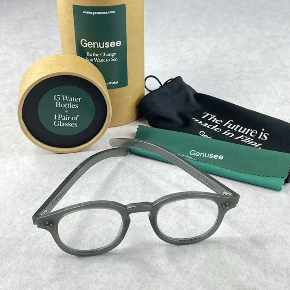 Genusee Blue Light Filter Glasses Gray Round Sustainable Anti Reflective UV NEW!